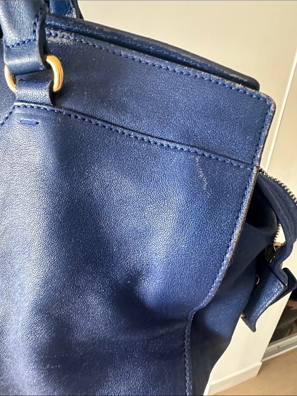 Yves Saint Laurent - YSL- Blue Leather Satchel with Gold Y Hardware - Picture 6 of 11